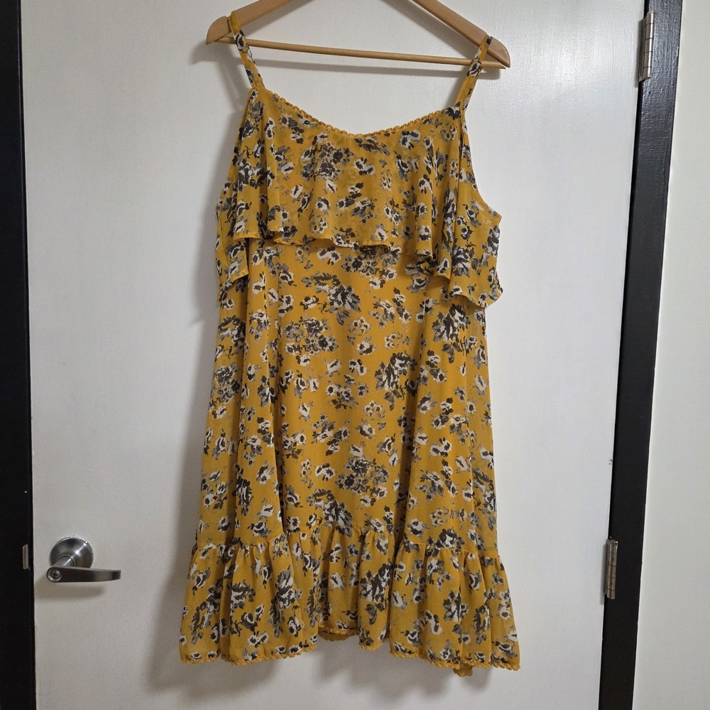 Torrid Womens Cold Shoulder Floral Print‎ Summer Dress  Mustard Yellow Size 1 US
